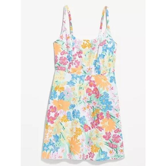 Old Navy Multicolor Floral Print Linen Blend Fit & Flare Mini Dress Size Small - Picture 2 of 7